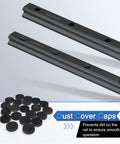 Two 450mm Linear Guide Rails Kit With Four Carriage Blocks And Four End Stops shown with dust cover caps.