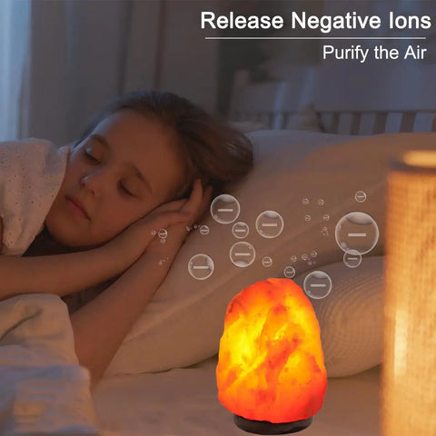 Himalayan Salt Lamp With 8 Color Changing Glow For A Cozy Lit Vibe 100 Percent Natural Crystal Salt Light beside sleeping person