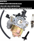 Carburetor For Powersports 196cc CT200U CT200U-EX with gaskets, fuel line, and filter, shown in detailed product display.