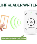 UHF RFID Reader And Writer With Up To 50 Cm Read Range And Keyboard Emulation For Plug And Play Data Entry On Windows Or Linux ISO 18000 6C EPC Gen 2 Compliant shown in white