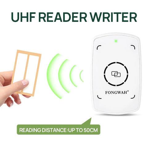 UHF RFID Reader And Writer With Up To 50 Cm Read Range And Keyboard Emulation For Plug And Play Data Entry On Windows Or Linux ISO 18000 6C EPC Gen 2 Compliant shown in white