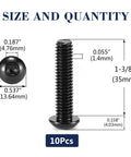 5/16-18 X 1-3/8 Inch Button Head Socket Cap Bolts 10 Pc 304 Stainless Steel 18-8 Allen Hex Drive Black Oxide showing size details.