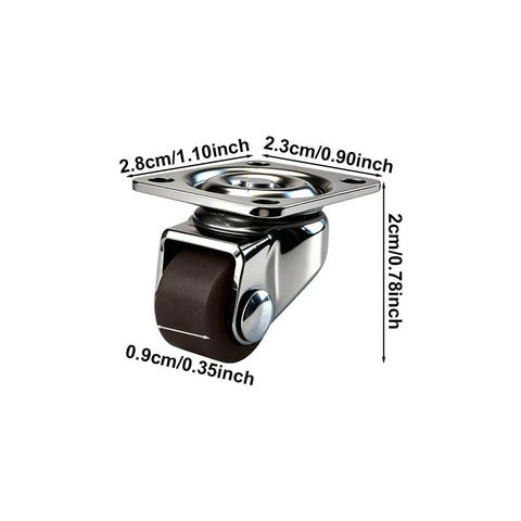 Premium Mini Swivel Casters 4 Pack No Drill Furniture Wheels with measurements for cabinets and plant stands.