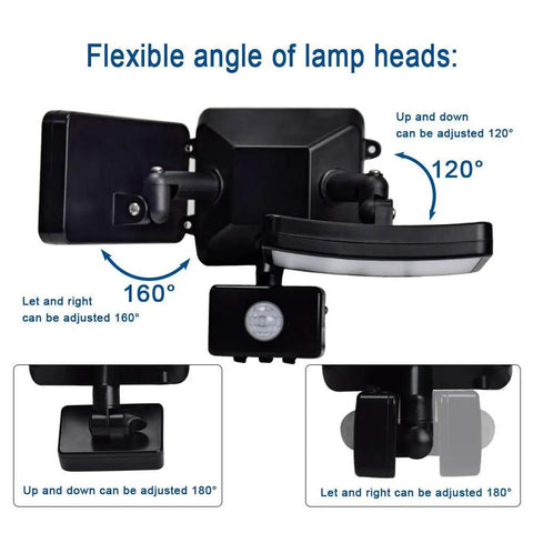Outdoor Motion Sensor Flood Light 20W Waterproof Security Wall Fixture With Adjustable Heads 180 Degree Sensing 40ft Range Daylight White