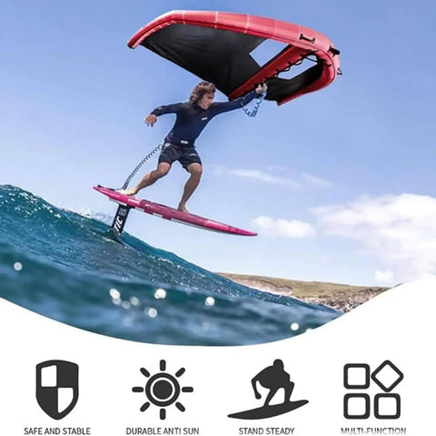 Person using Inflatable Windsurf Board With Foil Hydrofoil And Wing Foil Kit for Kitesurfing on a wave