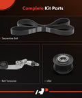 Toyota Serpentine Drive Belt Kit with Tensioner and Idler Pulley for Corolla Matrix Celica 2003 to 2008 1.8L Engines layout.