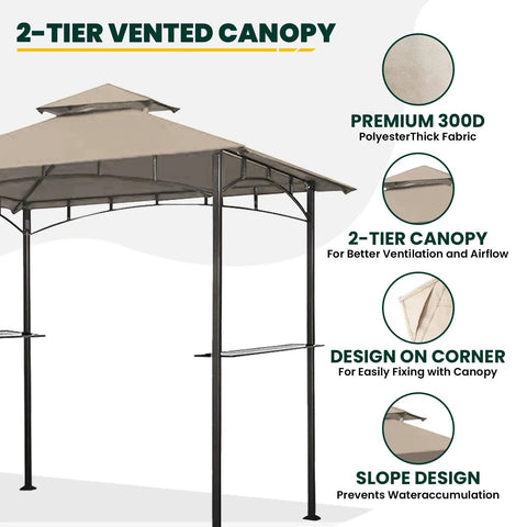Grill Gazebo Replacement Canopy Roof For 5x8 Foot Outdoor BBQ Gazebo Top Cover Double Layer Weather Resistant Durable