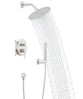 Brushed Nickel Shower System With 8 Inch Round Rain Shower Head And Handheld Spray, Complete Rough-In Valve And Trim Kit Included