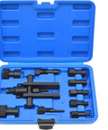 Pro-Grade Motorcycle Blind Bearing Extractor Puller Kit 8-25mm, 10-piece inner bearing removal set in blue case, alloy steel.