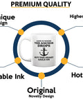 Diagram highlighting features of 11oz White Coffee Mug Land Is Where We Sip Gift For Boaters And Sailors Funny Lake Life Glass Cup For Boat Captains And Crew Anniversary Gift For Him Her