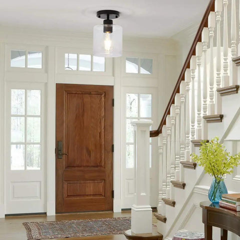 Two Pack Matte Black Semi Flush Ceiling Lights For Hallways And Closets, Modern Rustic Ceiling Fixtures, 6 Inch, Easy Install, E26 Base Compatible, Not Dimmable On Fixture But Works With Dimmer And Dimmable Bulbs