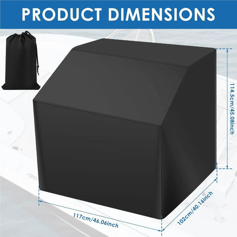 Center Console Boat Dust Cover With Oxford Cloth Waterproof Fabric, Swingback Cooler Seat Protector shown with dimensions