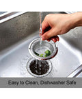 Two Pack Sink Strainer Basket With Handle Four Point Five Inch Diameter Stainless Steel Rust Free And Dishwasher Safe