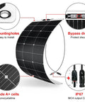 Heavy Duty Flexible Solar Panel Kit 1000W Total Power Ten 100W Lightweight Etfe Modules Built Tough For Van Life Rvs And Campers With Easy Peasy Mounting And No Sweat Setup, close-up of mounting holes and bypass diodes.