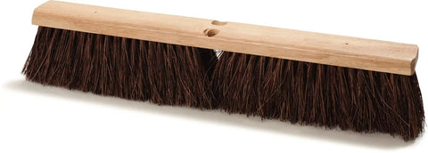 Kickass Heavy Duty Street Sweep With Sturdy Natural Palmyra Bristles 18 Inch Wide Professional Floor Cleaner For Outdoor Debris Cleanup Job Sites Pack Of 12 showing bristle head and wooden handle.
