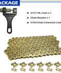Gold Chain With Connector Link For 49cc 60cc 66cc 80cc 2 Stroke Motorized Bicycle Heavy Duty Racing Chain With Six Chain Links And Chain Breaker Tool For Quick Maintenance package contents