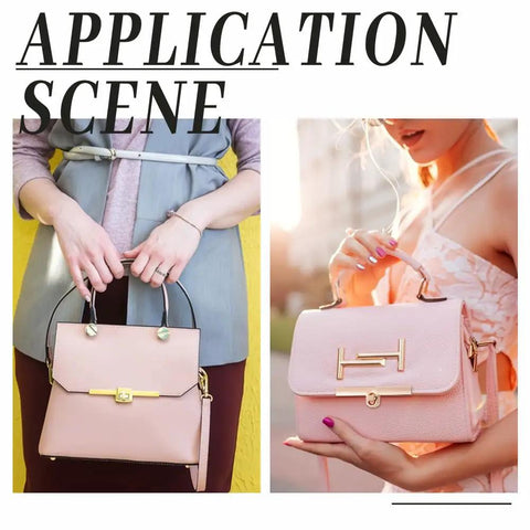 Two elegant pink handbags shown in use, showcasing Six Durable Alloy Turn Lock Clasps With Matching Washers And Nuts For Easy Install.