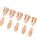 Ultimate 13PC Plasma Cutting Consumables Kit With Tough Nozzles For Harbor Freight 45A Welder showing five nozzles and five electrodes.