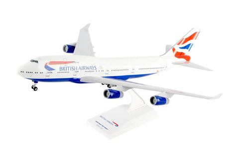 British Airways Boeing 747 400 One To Two Hundred Scale Model Airplane Dope Collectible With Landing Gear And Display Stand