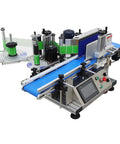 High Speed Automatic Label Applicator For Round Bottles Featuring Smooth Riding Conveyor Tracks Pro Level 200 Unit Per Minute Arrangement.
