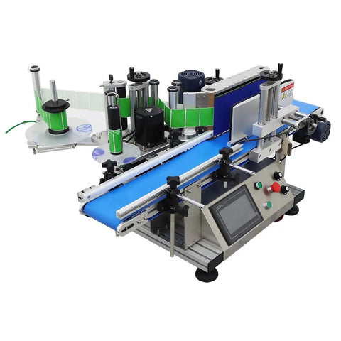 High Speed Automatic Label Applicator For Round Bottles Featuring Smooth Riding Conveyor Tracks Pro Level 200 Unit Per Minute Arrangement.