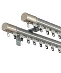 Hella Tough Wall Mounted Double Track Sliding Barn Door Hardware showing heavy duty aluminum alloy dual tracks for smooth rolling.