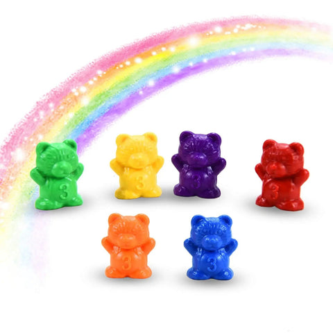 Hella Cool Big Time 120 Piece Math Manipulatives Counting Bear Set With Vibrant Six Color Blocks, featuring six colorful plastic bear counters.