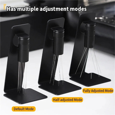 Professional Game Changing Coffee Distribution Tool With Magnetic Stand And Adjustable Wdt Needle Barista Coffee Stirrer showcasing three adjustment modes.