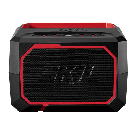 Heavy Duty Portable Bluetooth Speaker With Kickass Bass And Wireless Audio in black and red with grippy exterior.