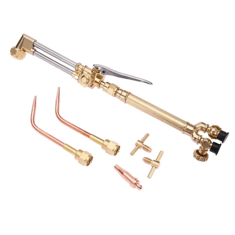 Brass Torch Welding And Cutting Kit With Dual Gauge CGA540 CGA200 12ft Twin Hose Empty 4L And 2L Tanks on white background