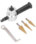 Double Head Nibbler Cutter With Cobalt Step Drill Bits, Aluminum Alloy Metal Cutting Attachment For Electric Drill set with twisted bits.