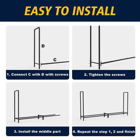 Assembly steps for 8ft Heavy Duty Firewood Rack With Weather Resistant 600D Oxford Cover For Indoor Outdoor Use Sturdy Steel Frame Keeps Firewood Neatly Organized On Porch Deck Or Yard Holds A Face Cord Of Firewood.