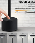 Touch control on Cordless LED Table Lamp With Rechargeable Battery Dimmable Color Mixing And Touch Control Desk Light Black Finish