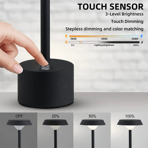 Touch control on Cordless LED Table Lamp With Rechargeable Battery Dimmable Color Mixing And Touch Control Desk Light Black Finish