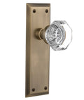 Crystal Door Knob With Back Plate In New York And Waldorf Style, Vintage Glass Door Hardware with elegant brass plate