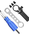 Cordless Rivet Nut Drill Adapter Kit for Metalwork with rapid setting, aluminum alloy and plastic components, shown with accessories.