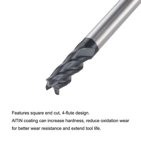 uxcell square-nose end mill, 4mm tip, solid carbide AlTiN-coated, 4-flute CNC router bit, 50mm length, 2pcs