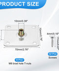 Pro Grade M8 Brad Hole T Nuts With 70MM Square Base Weld Insert And Female Thread Hardware Includes Thirty Two Self Tapping Screws product size diagram showing dimensions.