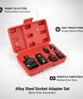Premium Alloy Steel Socket Adapter Set For Impact Wrench And Ratchet Black Drive Converter Kit That Lets You Match Any Drive Size To Your Existing Sockets So You Can Crush It On Auto Repairs Without Buying Duplicates Ever Again While Getting That Sick., red case with alloy steel socket adapters