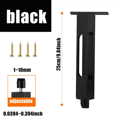 Adjustable Metal Furniture Legs 4 Pack, Heavy Duty Aluminum Alloy Support Feet for Dining Tables Desks and Cabinets, 9.84in Black