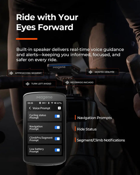 Smart GPS Bike Computer With A 3.3 Inch Color Touchscreen, Turn By Turn Map Navigation And Voice Guidance, display and prompts