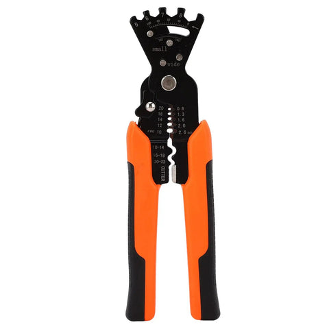 Xixian Heavy Duty Wire Stripper Pliers Multitool Crimper Cutter Stripping Bending For Electricians Chrome Steel tool with orange grips.