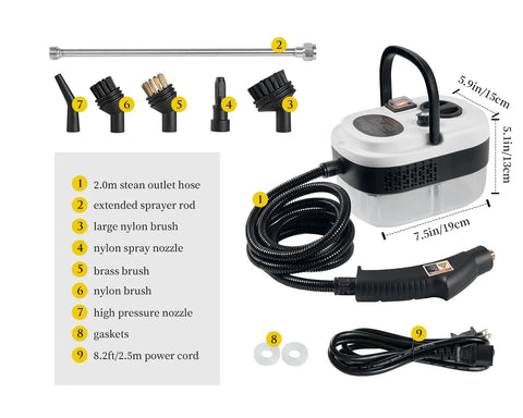 7 In 1 Handheld Steam Cleaner With 2500W High Pressure For Deep Cleaning Grease And Grime On Kitchen Bathroom Hardwood Floors And Upholstery Heavy Duty Steam Jet That Cleans Like Crazy with accessories and detailed parts.