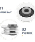 Aluminum Pulley Wheel For Cable Machines 2.09 Inch Silent Bearing Rope Roller For Home Gym Pulley Systems And Weight Lifting Attachments Quiet Durable Fitness Equipment To Maximize Upper Body Training. Aluminum alloy pulley wheel, side and top view.