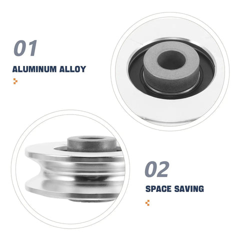Aluminum Pulley Wheel For Cable Machines 2.09 Inch Silent Bearing Rope Roller For Home Gym Pulley Systems And Weight Lifting Attachments Quiet Durable Fitness Equipment To Maximize Upper Body Training. Aluminum alloy pulley wheel, side and top view.