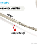 Close-up of K Type Thermocouple Metal Probe For Furnace with reinforced junction and anti-fall design, stainless steel and fiber wire