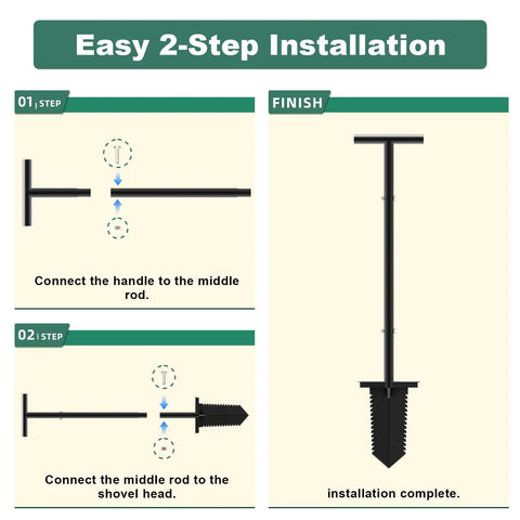 Easy 2-step installation guide for 39 Inch Lightweight Metal Detecting Shovel With V Shaped Serrated Blade For Treasure Hunting And Digging