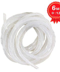 Clear Spiral Cable Wrap 12mm for Half Inch Cables 20 Ft Long, white cord organizer, rolled view with red label