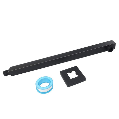 16 Inch Shower Arm Extension For Rain Shower Head With Half Inch NPT Tapered Threads Stainless Steel Sleek Matte Black With Flange And Teflon Tape Durable Rustproof Easy Install Bathroom Shower Upgrade
