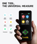 Pro Grade Laser Distance Meter With 2.4 Inch IPS Touchscreen, 178 Degree Viewing, 165 Feet Range, Angle Sensor, Bubble Level, Large Font Readouts, Built For Quick, Easy Measurements On The Job Site in hand
